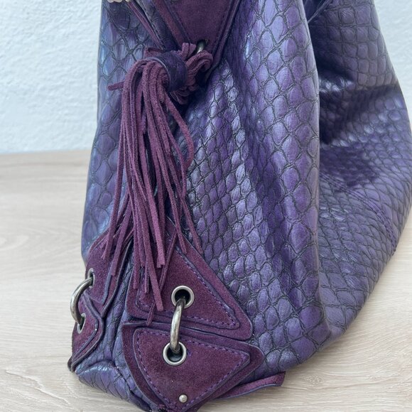Jessica Simpson (2011) Croc Embossed Satchel Purple Faux Leather Shoulder Bag - Picture 5 of 16